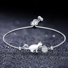 pulseira de gatinho prata 925 em zircônias