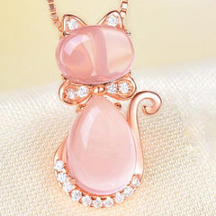 Colar Gatinho com Quartzo Rosa e Zircônias Cravejadas